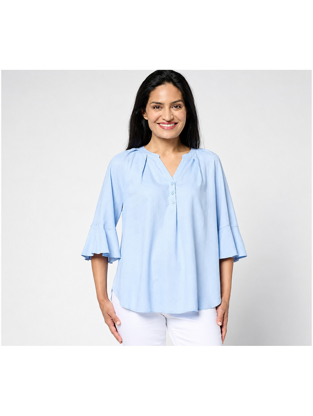 Martha Stewart Signature Bell Sleeve Curved Hem Top Soft Periwinkle, Large